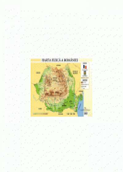 Harta fizica a Romaniei - Plansa format A4