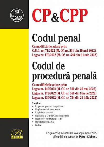Codul penal. Codul de procedură penală - Paperback brosat - Petruţ Ciobanu - Rosetti Internaţional