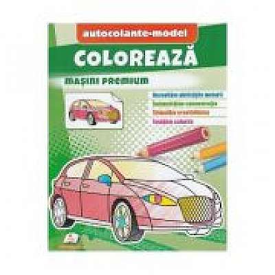 Coperta cărții Coloreaza masini premium. Autocolante model