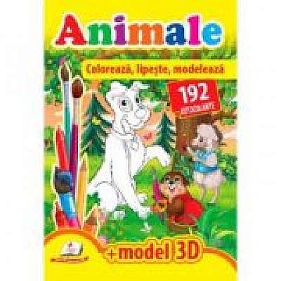Coperta cărții Animale. Coloreaza, lipeste, modeleaza + 192 autocolante +3D model