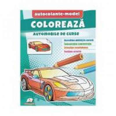Coperta cărții Coloreaza automobile de curse. Autocolante model