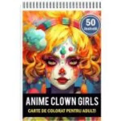 Carte de colorat pentru adulti, 50 de ilustratii, Anime Clown Girls