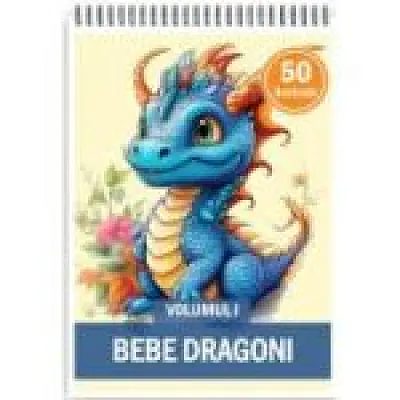 Carte de colorat pentru copii, 50 de ilustratii, Bebe dragoni, Volumul 1