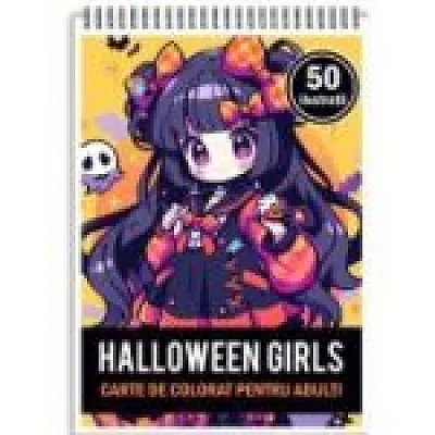 Carte de colorat, 50 de ilustratii, Chibi Halloween Girls