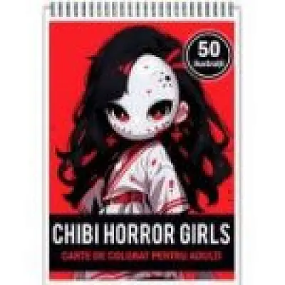 Carte de colorat, 50 de ilustratii, Chibi Horror Girls