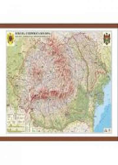 Romania si Republica Moldova. Harta fizica, administrativa si a substantelor minerale utile Format - 1600x1200 mm - GHRF160