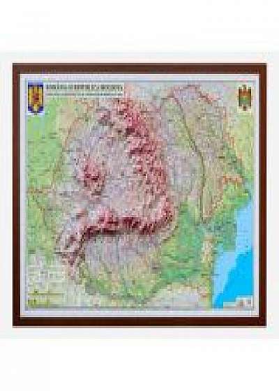 Romania si Republica Moldova. Harta fizica, administrativa si a substantelor minerale utile, proiectie 3D, 1400x1000mm